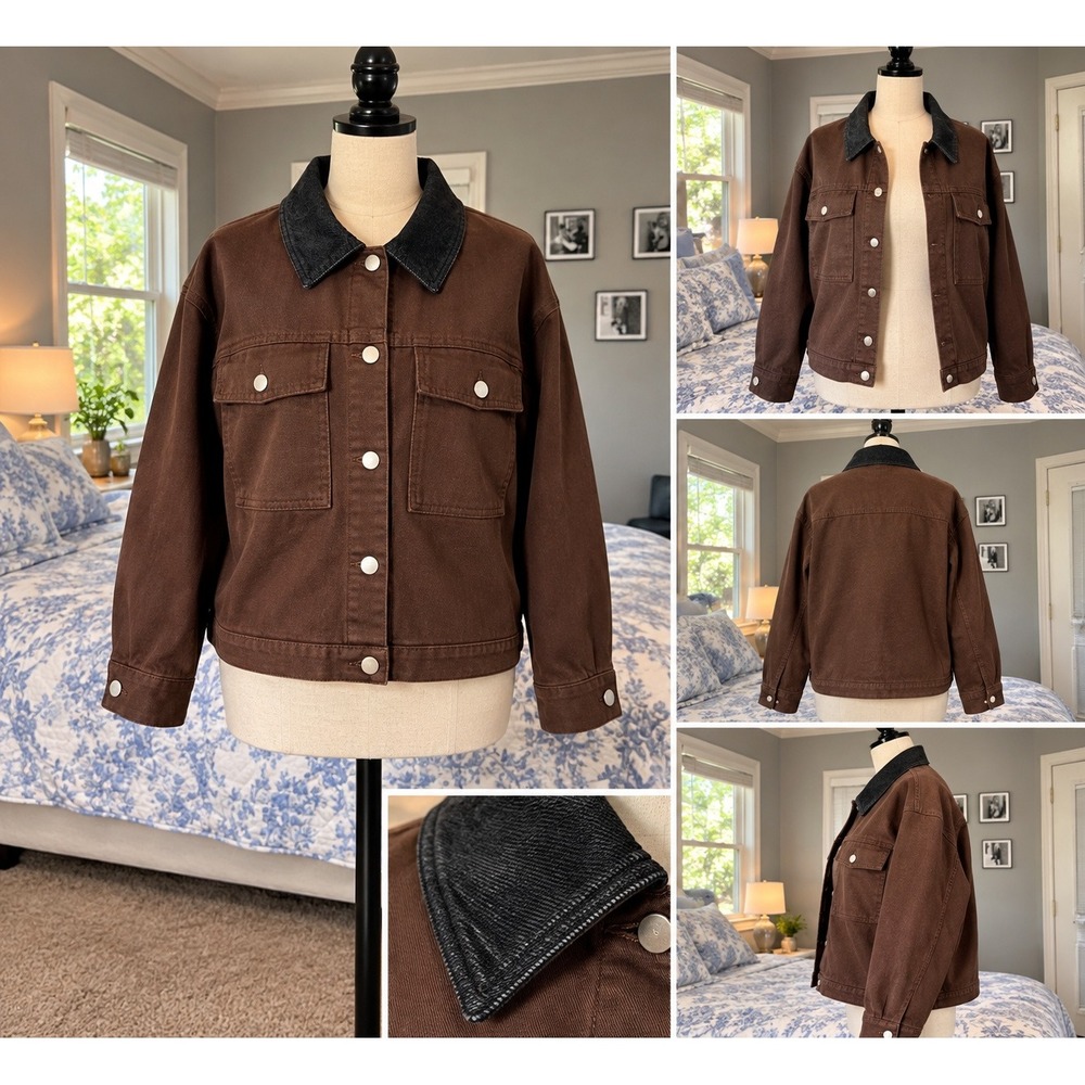 NWT Future Collective Brown Trucker Workwear Jacket Brown Denim&Lined Size 1X